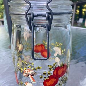 Vintage Arc France Spice of Life Vegetable Pattern Hinged Lidded Glass Jar